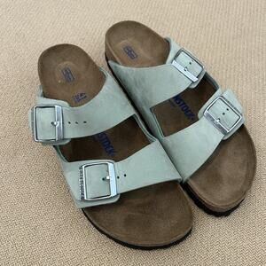 Birkenstock Arizona Suede Soft Footbed Pure Sage Sandals 41 Size 10
